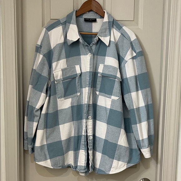 Lane Bryant Tops - Lane Bryant Light Blue and White Checkered Shirt/ Shacket